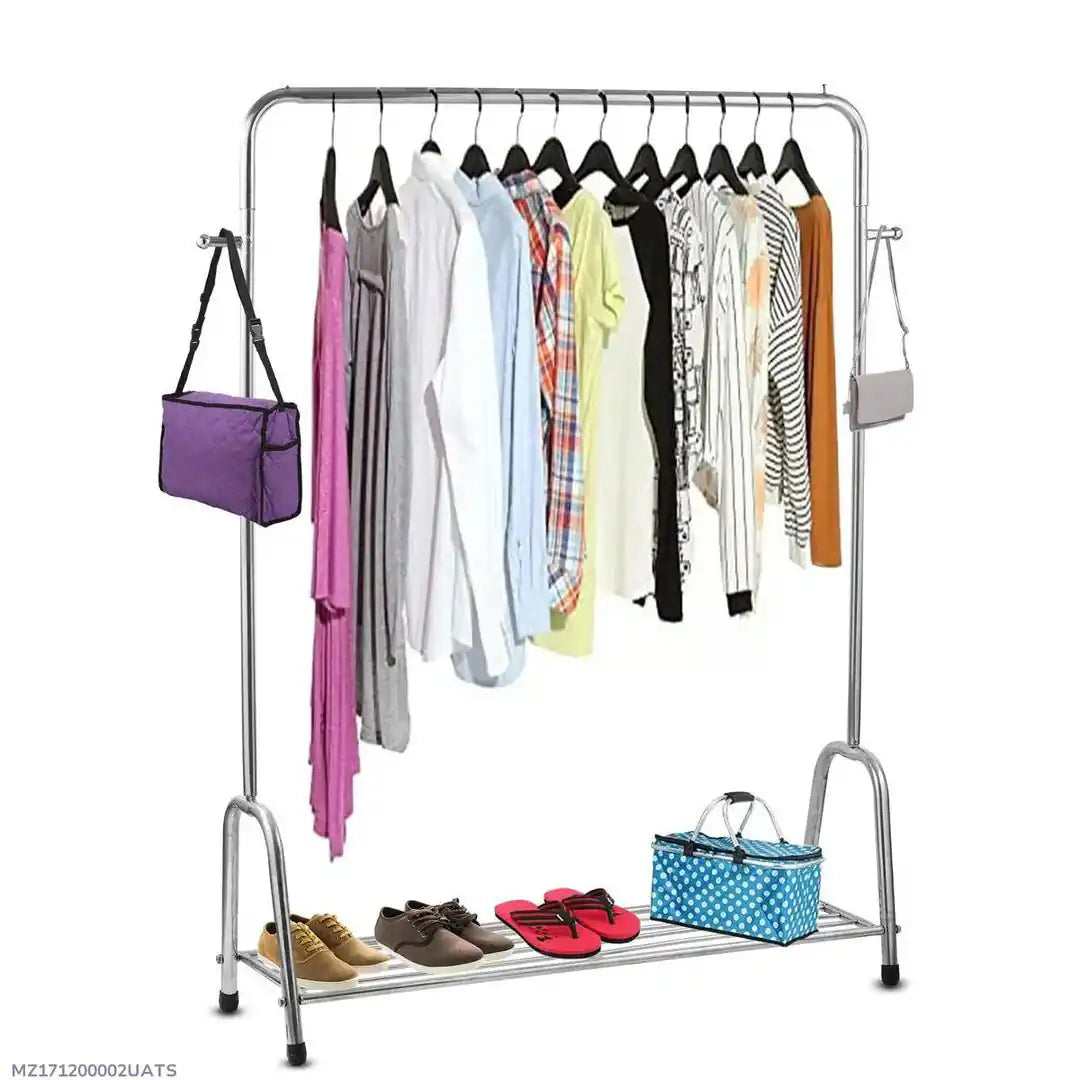 Black Iron Wardrobe Organizer with Shoe Rack & Wheels