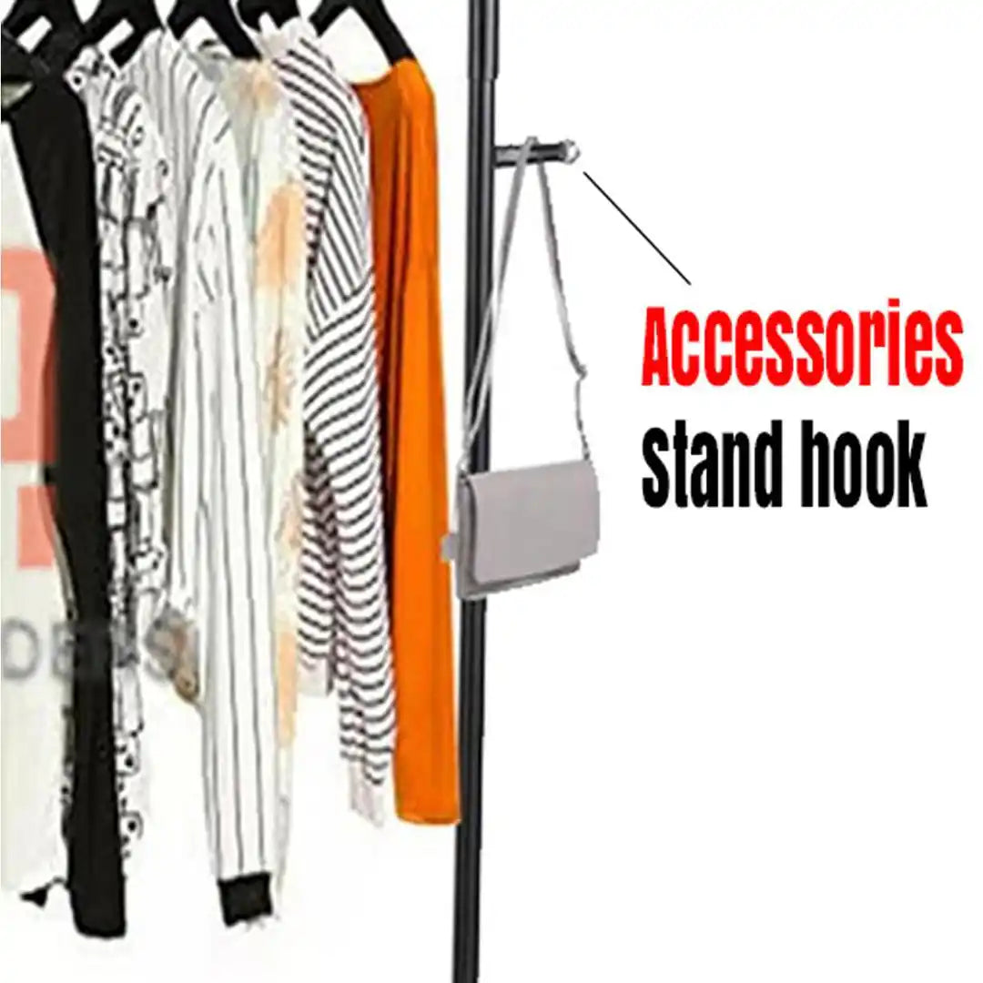 Black Iron Wardrobe Organizer with Shoe Rack & Wheels